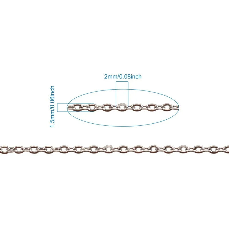 10m 304 Stainless Steel Rolo Chain – 2x1.5mm Cable for Jewelry Making
