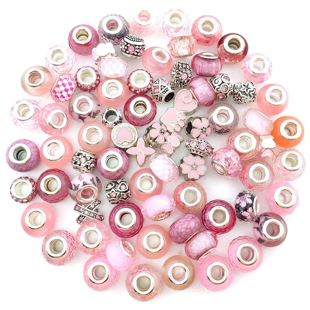 80pcs Assorted Purple Large Hole Beads – Resin, Rhinestone & Metal Spacers