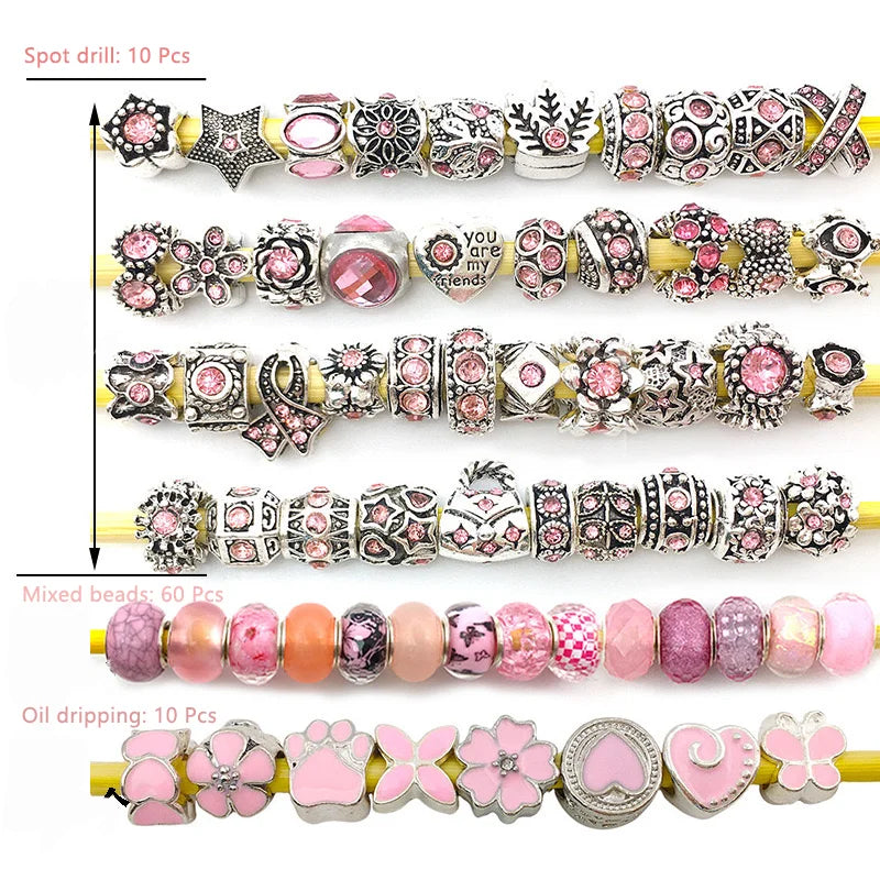 80pcs Assorted Purple Large Hole Beads – Resin, Rhinestone & Metal Spacers