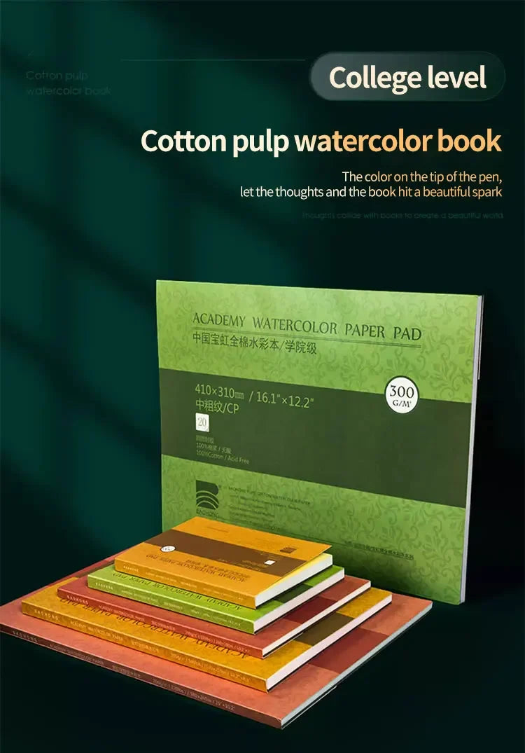 100% Cotton Watercolor Paper Pad – 20 Sheets, 200gsm/300gsm Sketchbook