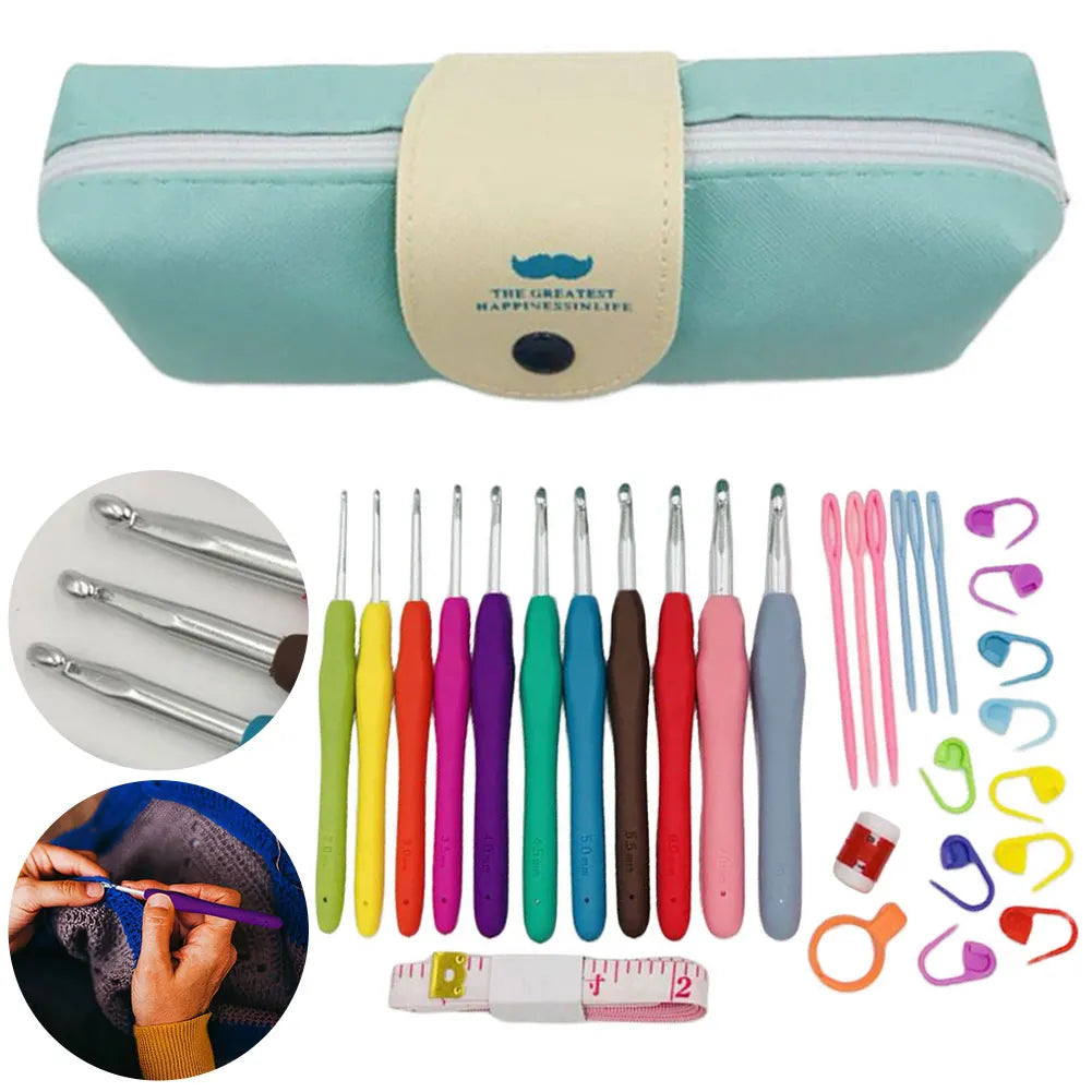 Colorful Crochet Hook Set with Case – Ergonomic Kit for Yarn & Knitting