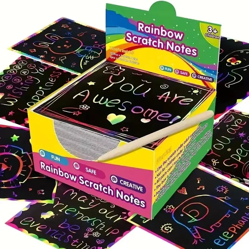 125pcs Rainbow Scratch-Off Mini Art Notes for Kids