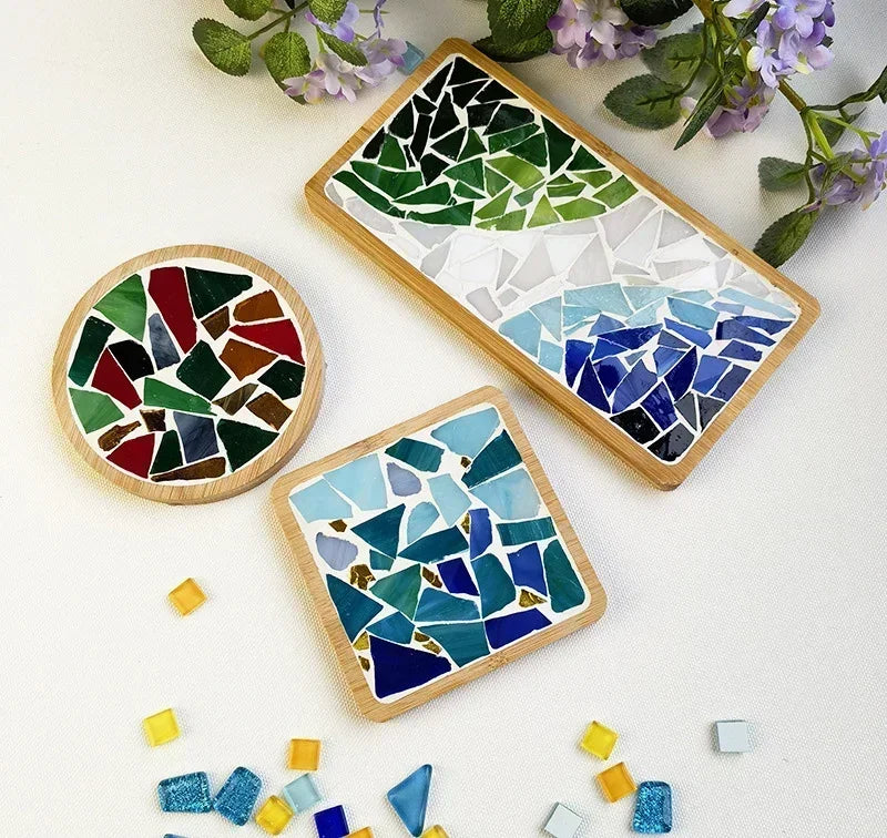 DIY Mosaic Coaster Kit – Bamboo Craft Pad for Kids & Adults
