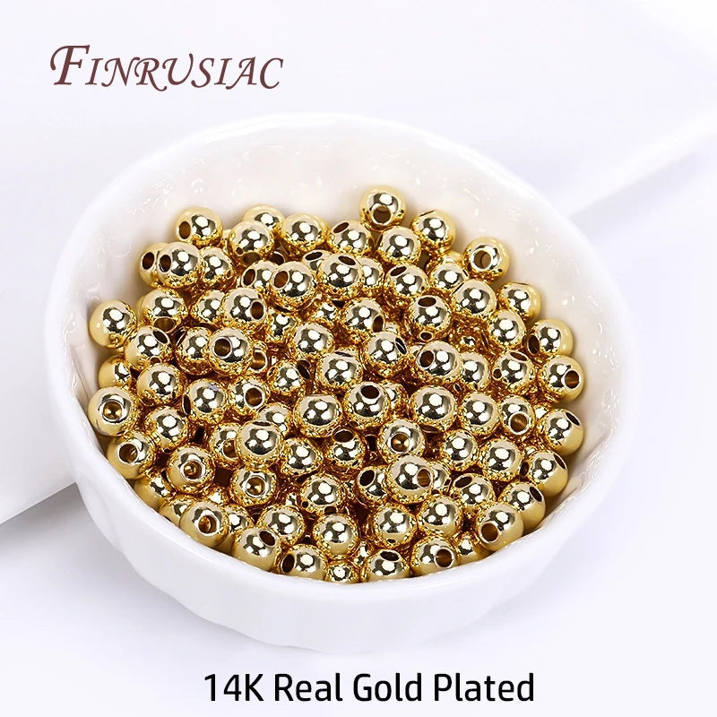 18K Gold Plated Spacer Beads – 2mm–6mm Round Metal Beads for DIY Jewelry