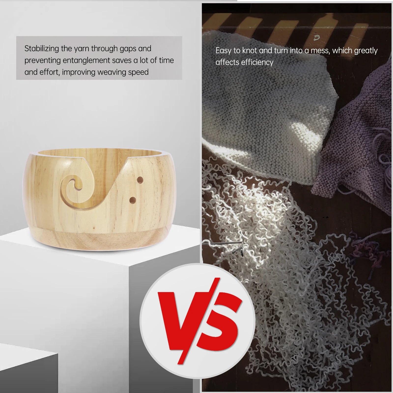 4pcs Wooden Yarn Bowls – Round Crochet Holders with Holes for Knitting