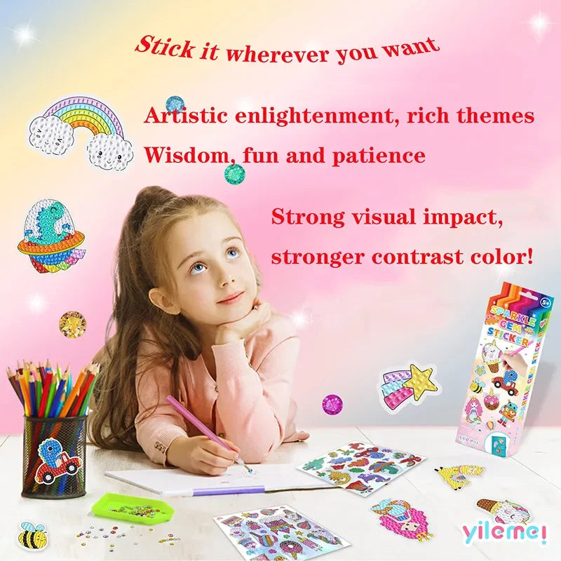 5D Diamond Painting Sticker Kit – DIY Gem Art Craft Set for Kids