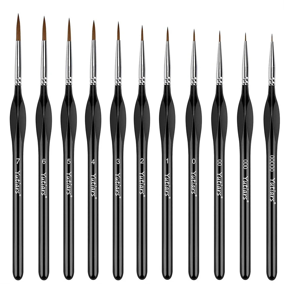 11pcs Miniature Paint Brush Set – Fine Tip Detail Brushes with Triangular Handles