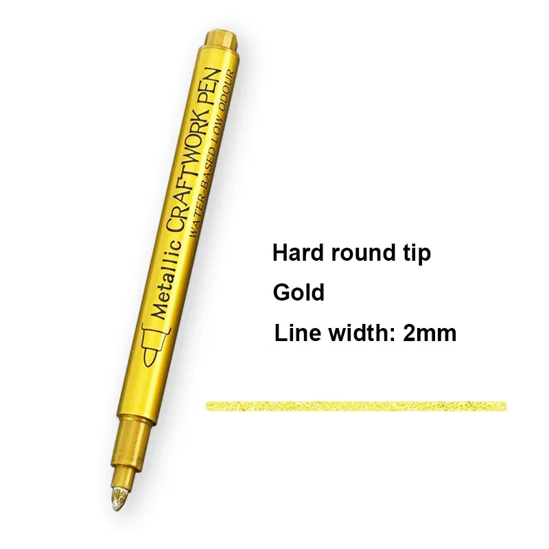 1–2pcs Metallic Brush Marker Pens – Gold & Silver Permanent Ink