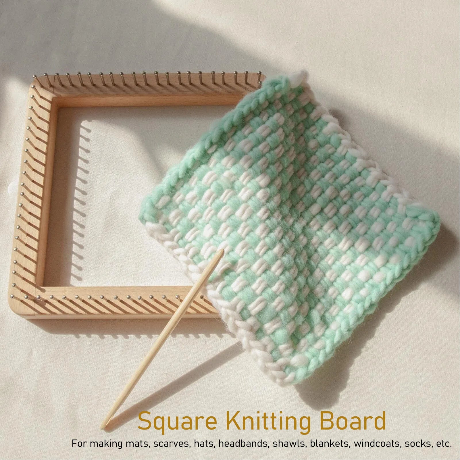 Wooden Knitting Loom with Hooks – Crochet Board for Weaving Projects