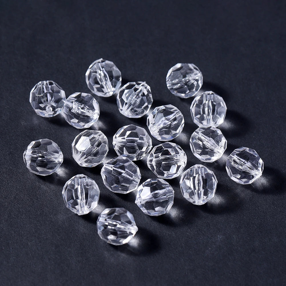 10–300pcs Faceted Transparent White Acrylic Beads – 4–16mm Spacer Beads
