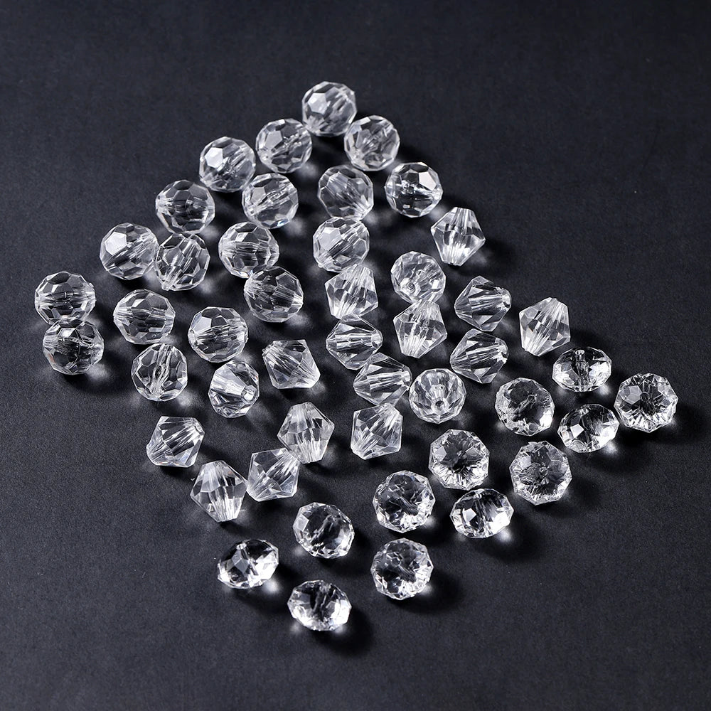 10–300pcs Faceted Transparent White Acrylic Beads – 4–16mm Spacer Beads