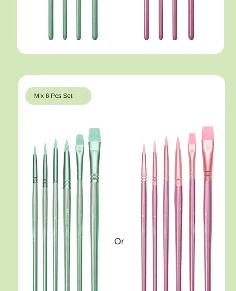 4/6-Piece Watercolor Brush Set – Soft Nylon, Flat & Round Tips