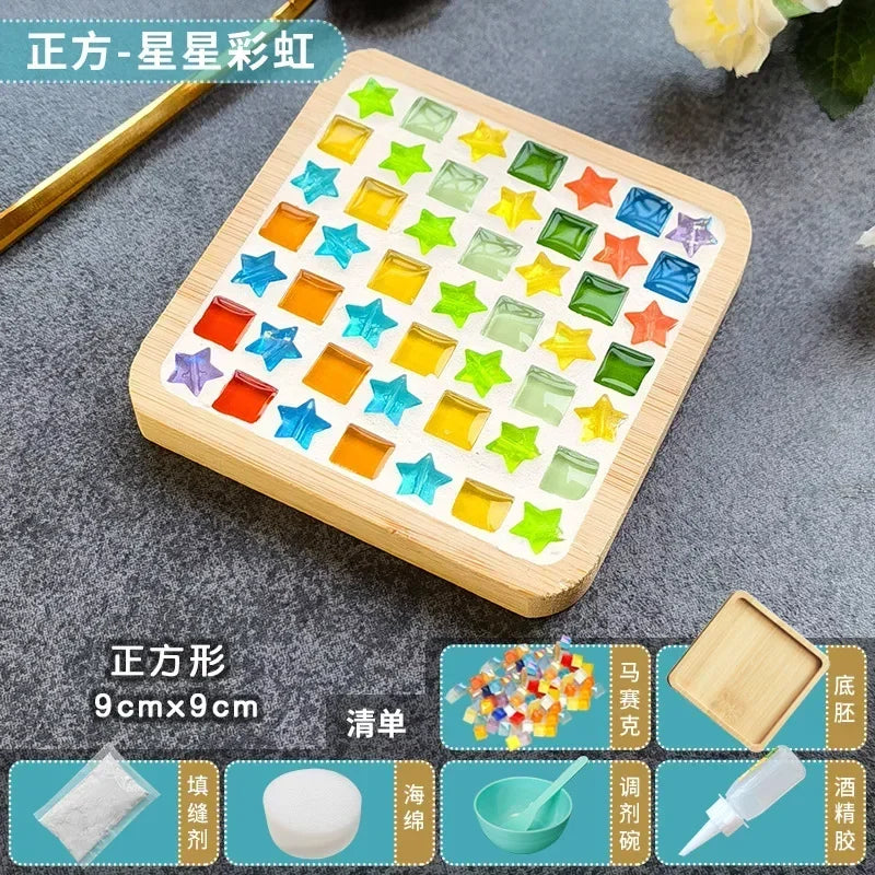 DIY Mosaic Coaster Kit – Bamboo Craft Pad for Kids & Adults