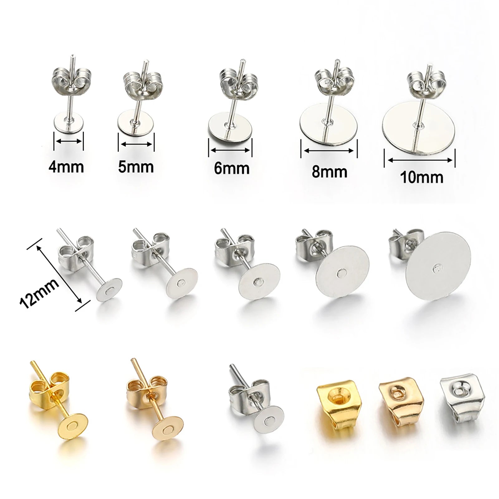 Blank Post Earring Studs with Backs – DIY Jewelry Making Supplies