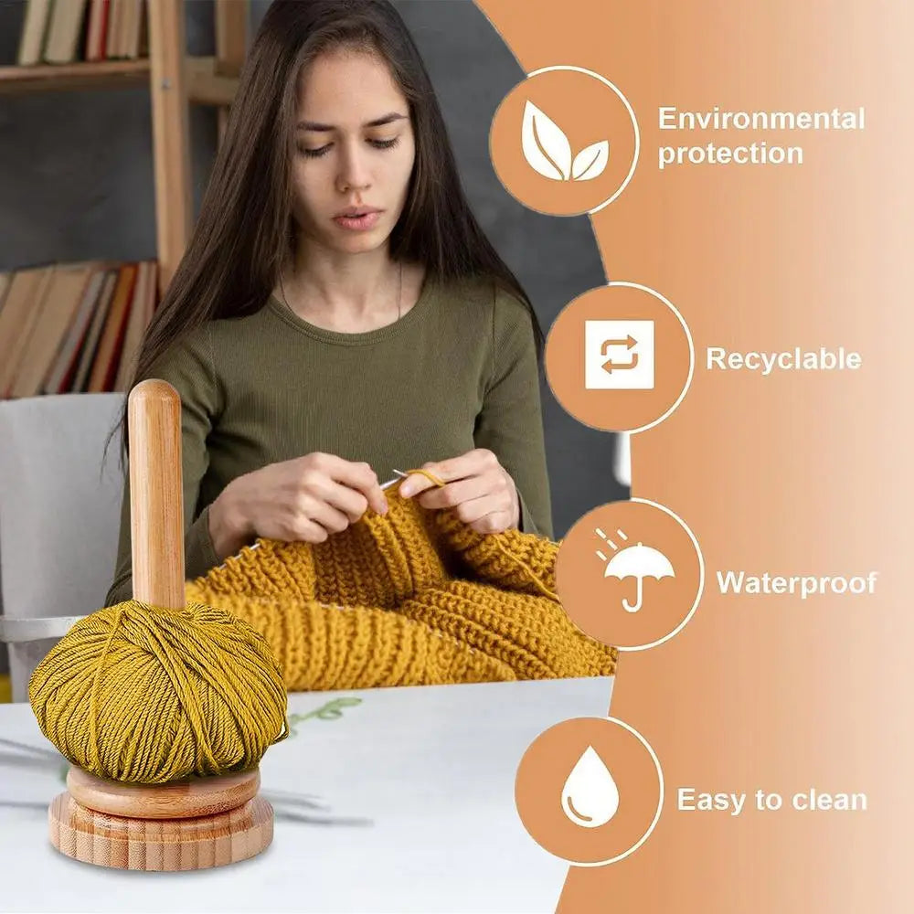 Wooden Yarn Ball Holder – Rotating Manual Yarn Dispenser