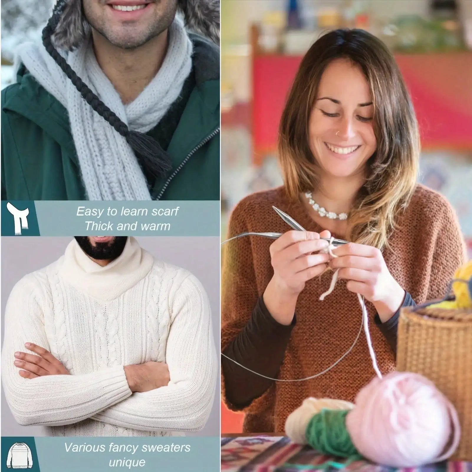 8-Piece Stainless Steel Knitting Needle Set – Circular Weaving Tool