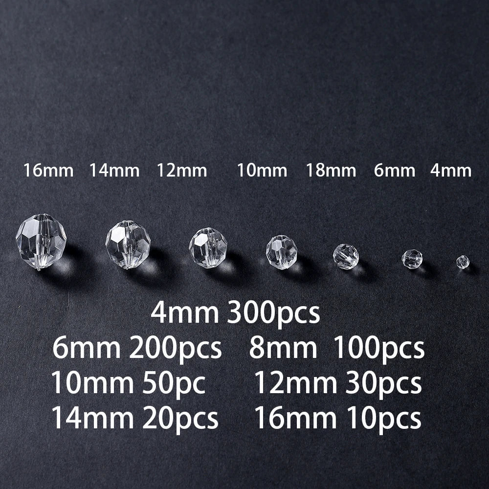 10–300pcs Faceted Transparent White Acrylic Beads – 4–16mm Spacer Beads