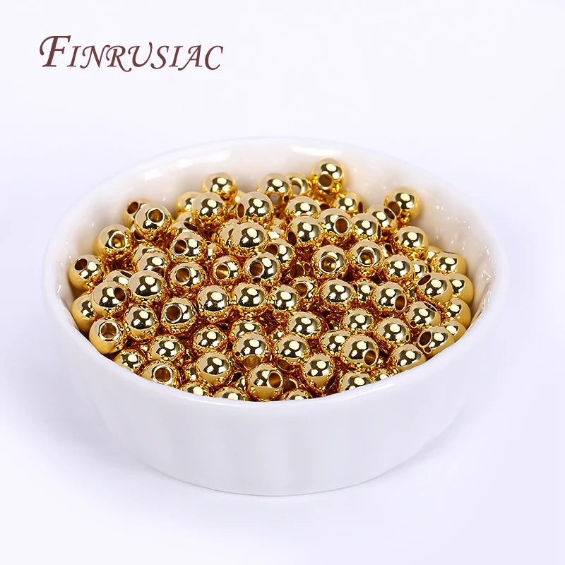 18K Gold Plated Spacer Beads – 2mm–6mm Round Metal Beads for DIY Jewelry