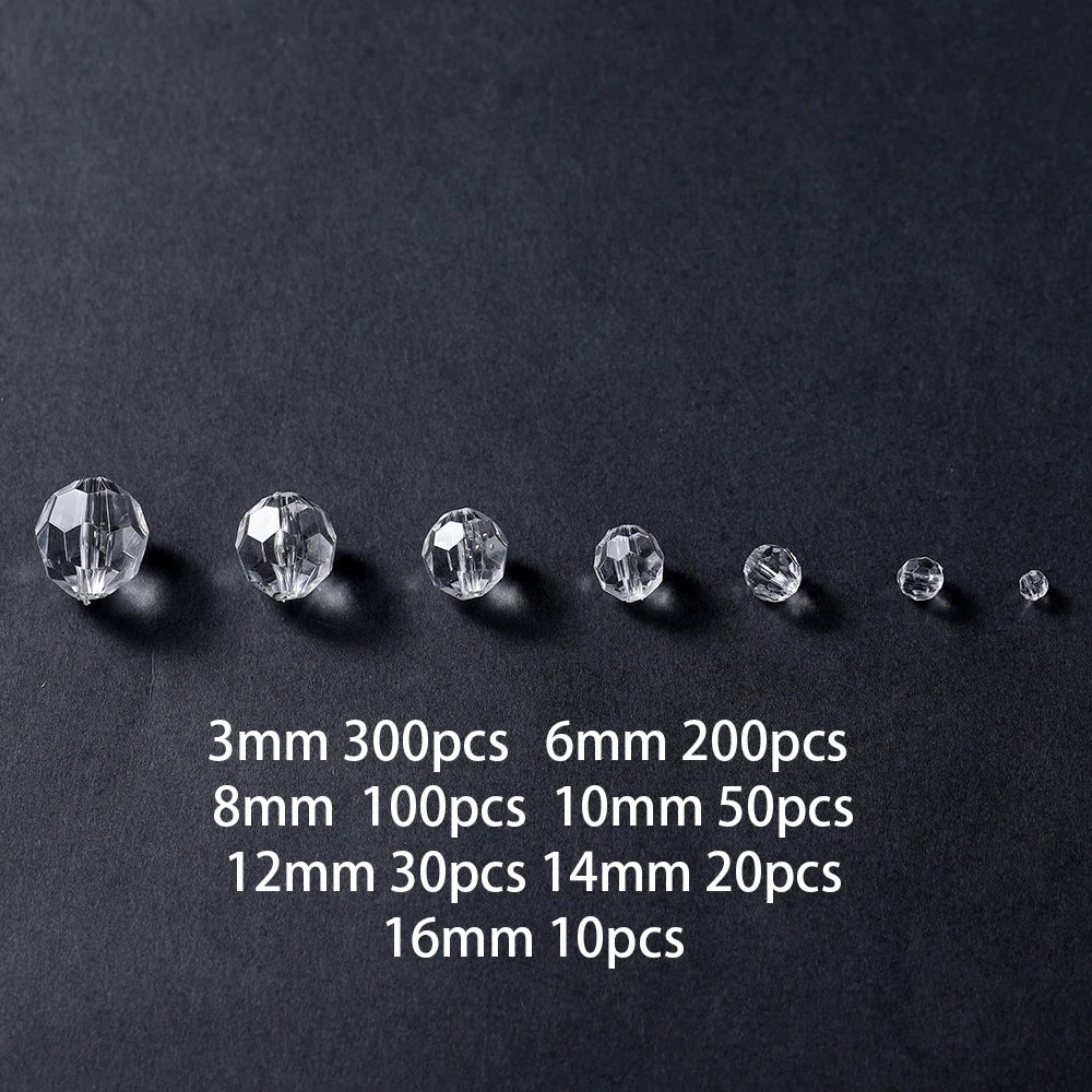 10–300pcs Faceted Transparent White Acrylic Beads – 4–16mm Spacer Beads