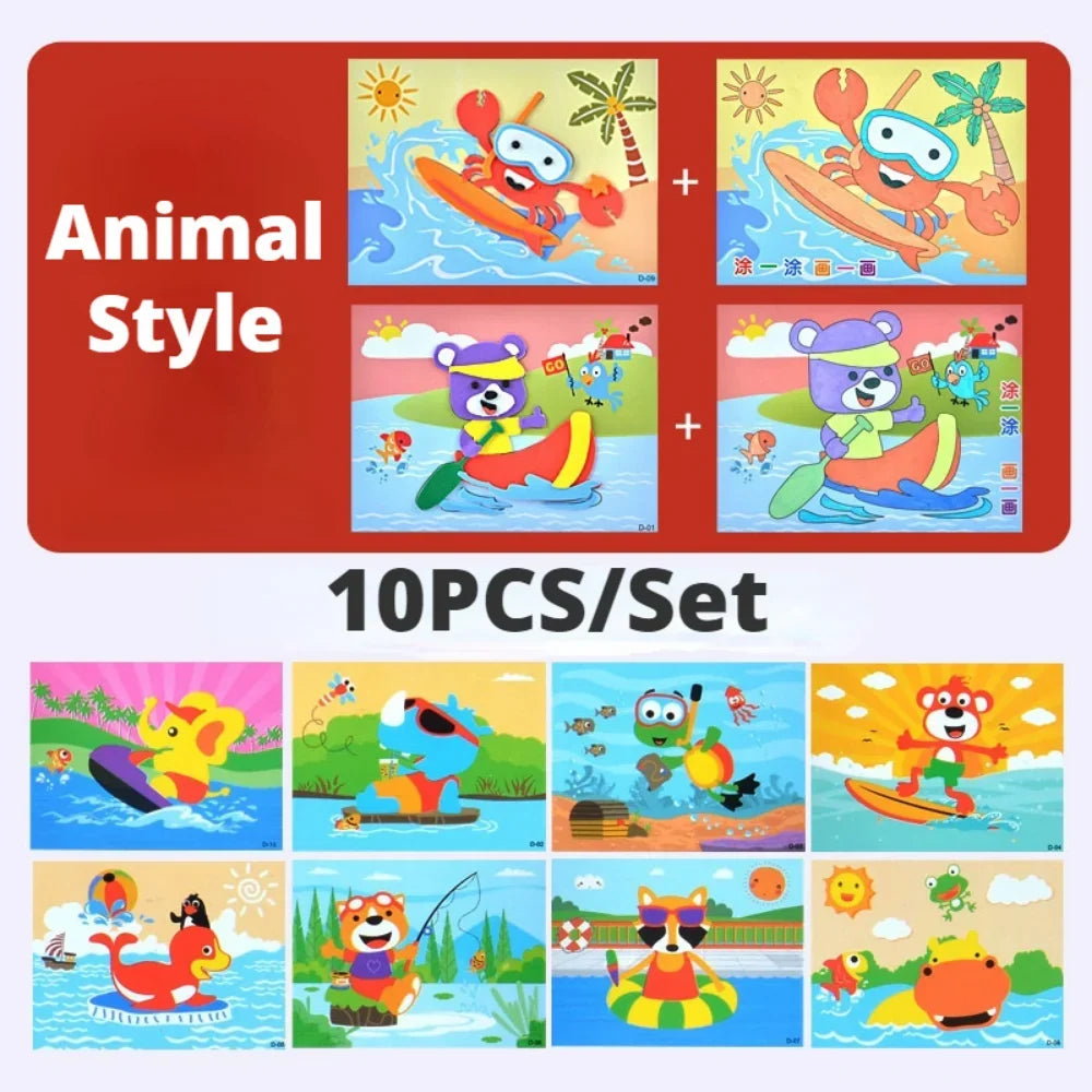 10-Piece 3D EVA Foam Animal Puzzle Craft Set for Kids