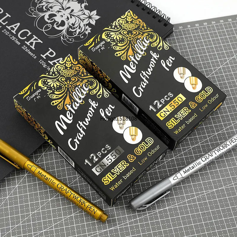 1–2pcs Metallic Brush Marker Pens – Gold & Silver Permanent Ink