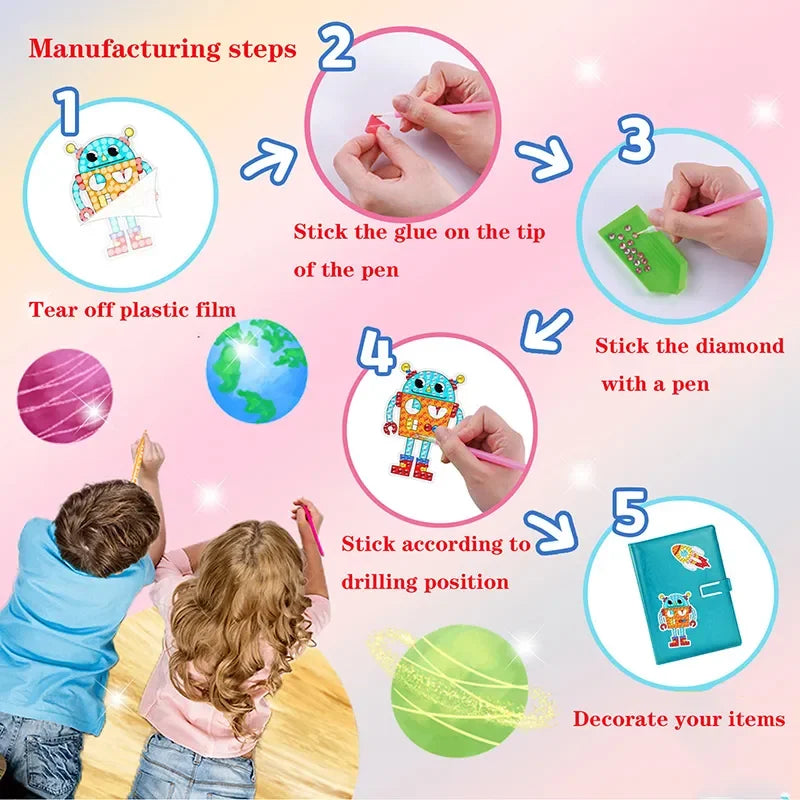 5D Diamond Painting Sticker Kit – DIY Gem Art Craft Set for Kids