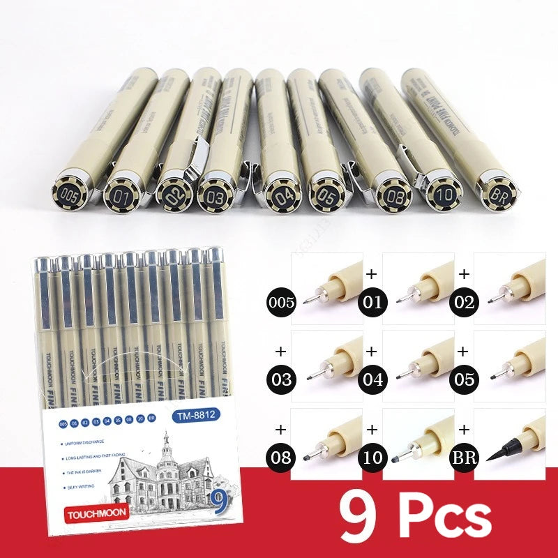 Micron Pigment Liner Pen Set – Fine Line & Brush Markers for Art & Manga