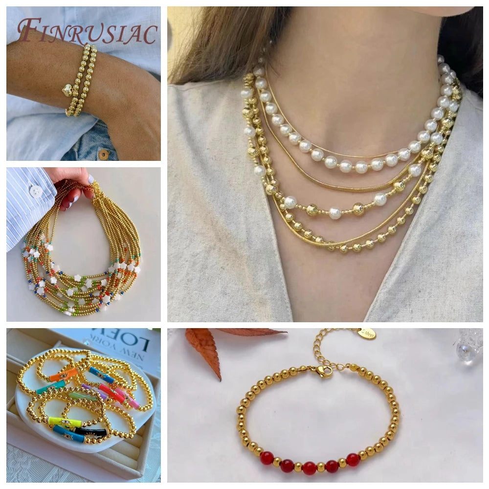 18K Gold Plated Spacer Beads – 2mm–6mm Round Metal Beads for DIY Jewelry