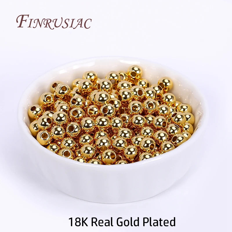 18K Gold Plated Spacer Beads – 2mm–6mm Round Metal Beads for DIY Jewelry