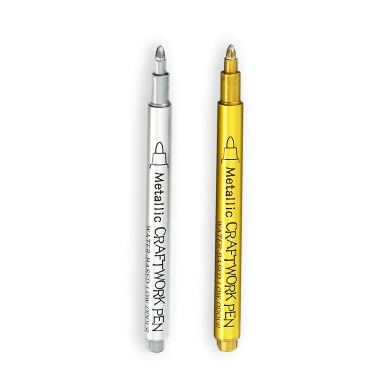 1–2pcs Metallic Brush Marker Pens – Gold & Silver Permanent Ink