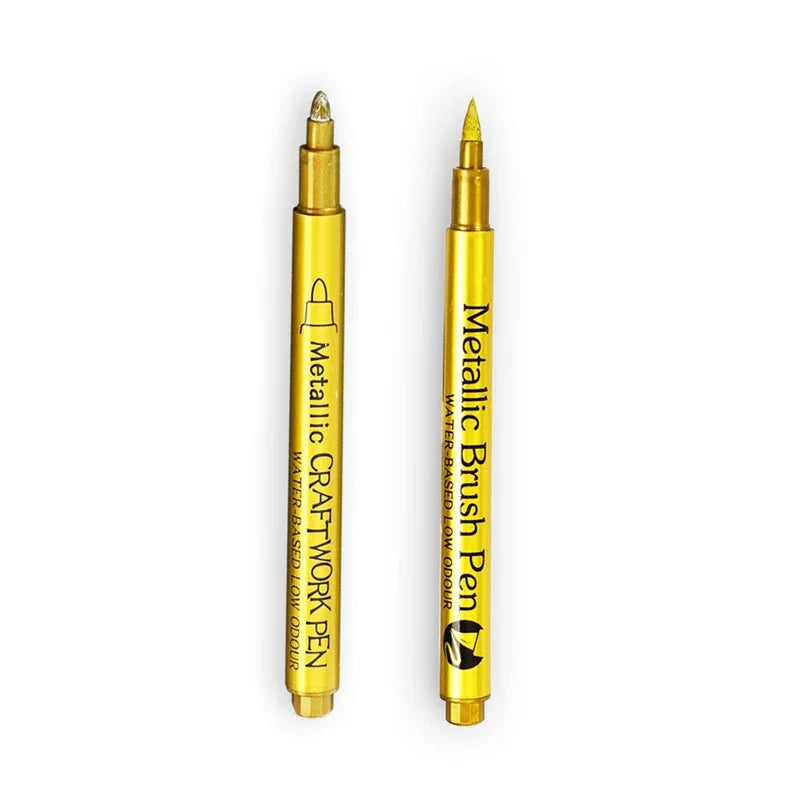 1–2pcs Metallic Brush Marker Pens – Gold & Silver Permanent Ink