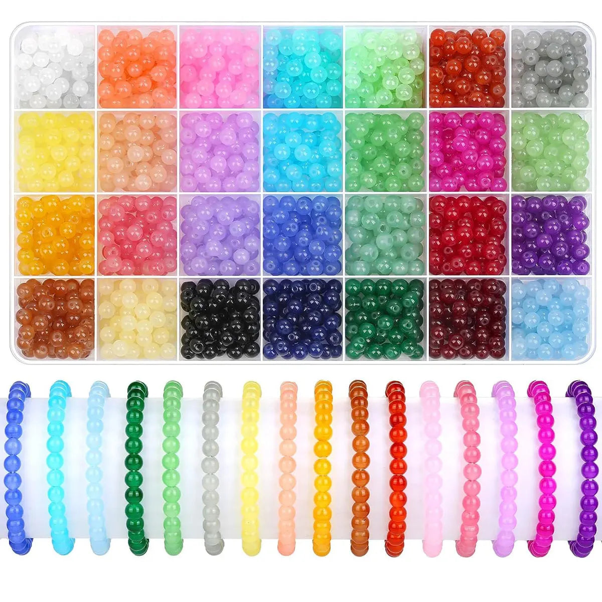 1400pcs 6mm Round Glass Beads – 28 Colors Crystal Beads for DIY Jewelry