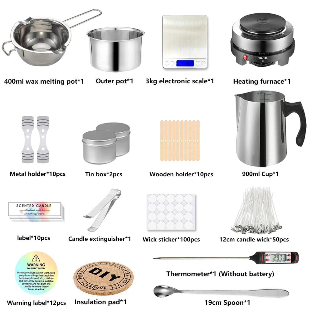 Candle Making Kit with Wax Melting Hot Plate – Complete DIY Set