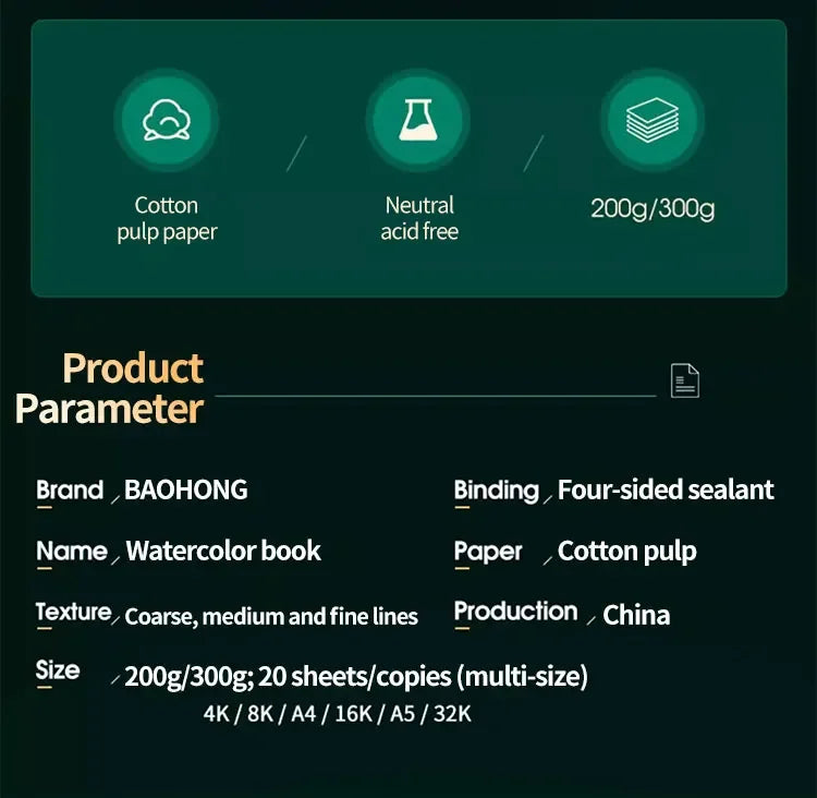 100% Cotton Watercolor Paper Pad – 20 Sheets, 200gsm/300gsm Sketchbook