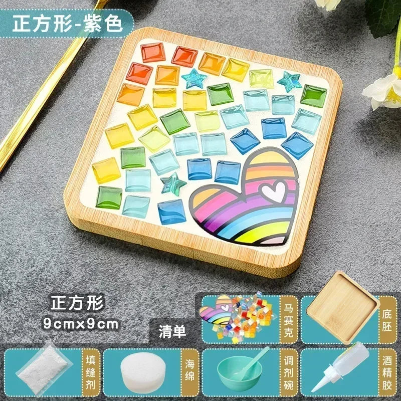 DIY Mosaic Coaster Kit – Bamboo Craft Pad for Kids & Adults