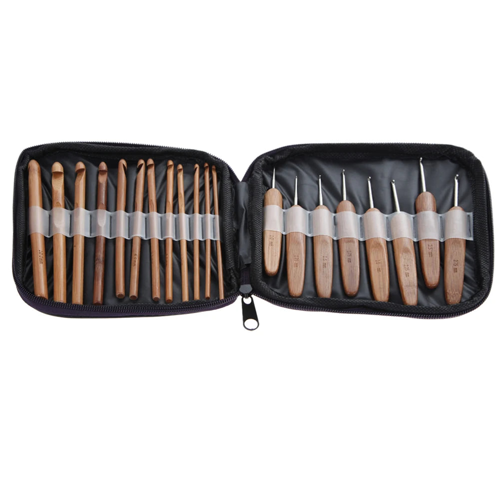 20pcs Bamboo Crochet Hook Set – Lightweight Yarn Tools with Case