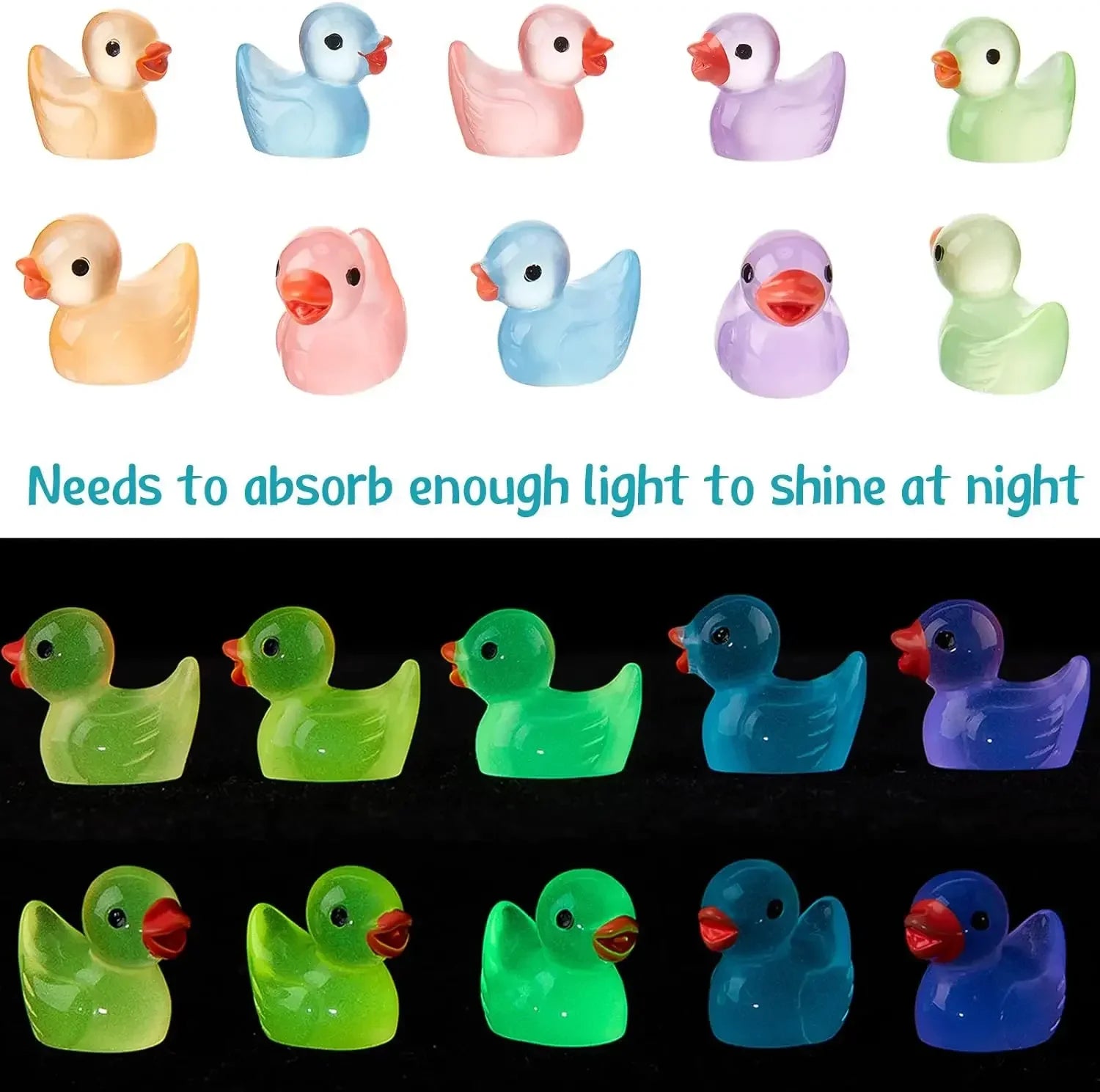 50–200pcs Luminous Mini Duck Figurines – Glow-in-the-Dark Fairy Garden Decor