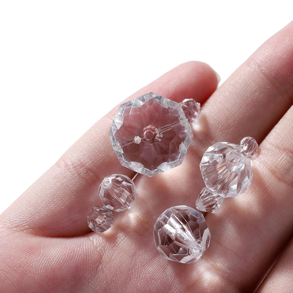 10–300pcs Faceted Transparent White Acrylic Beads – 4–16mm Spacer Beads