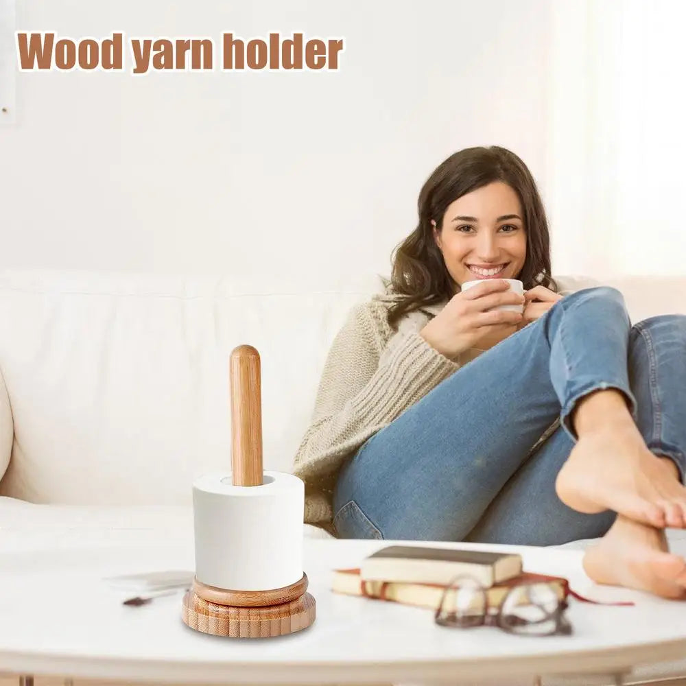 Wooden Yarn Ball Holder – Rotating Manual Yarn Dispenser