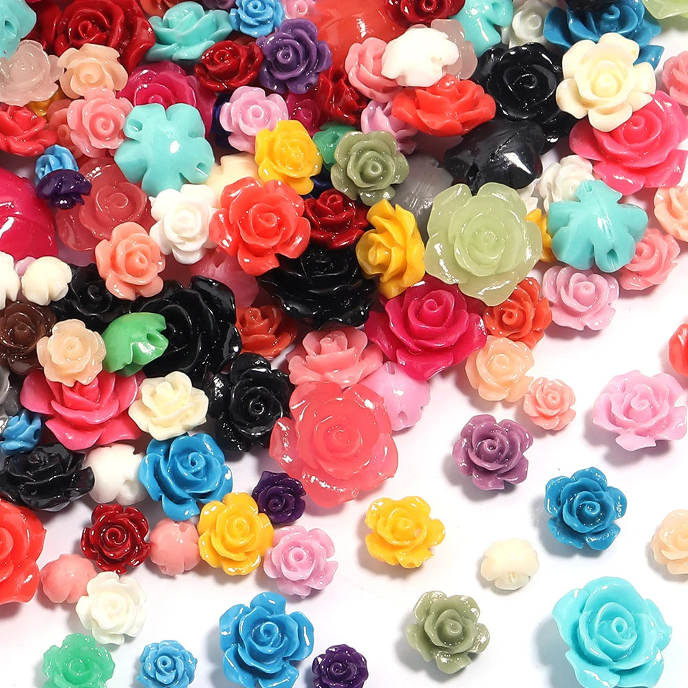 1 Strand Rose Camellia Flower Beads – 6–15mm Artificial Coral Beads