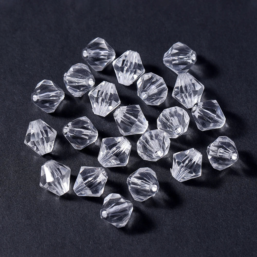 10–300pcs Faceted Transparent White Acrylic Beads – 4–16mm Spacer Beads
