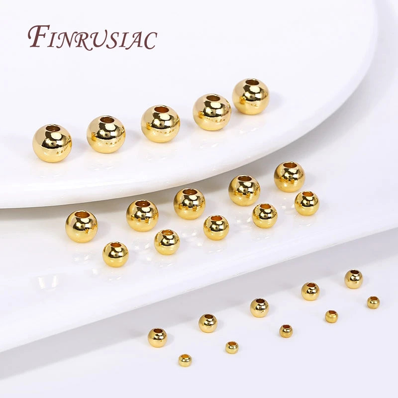 18K Gold Plated Spacer Beads – 2mm–6mm Round Metal Beads for DIY Jewelry