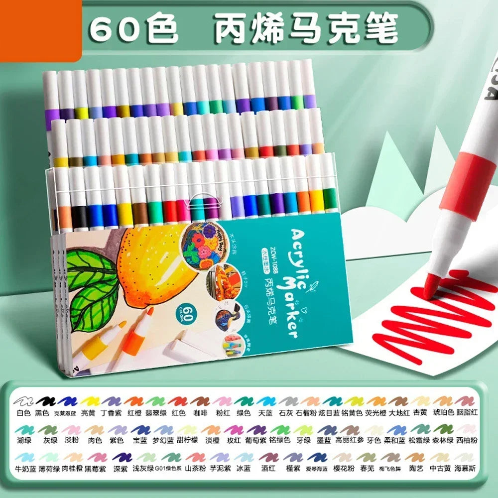Acrylic Marker Pen Set – 12 to 60 Colors, Soft Tip