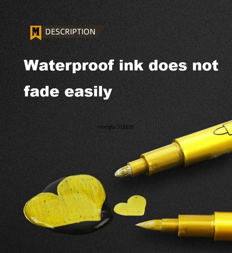 1–2pcs Metallic Brush Marker Pens – Gold & Silver Permanent Ink