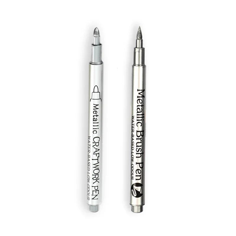 1–2pcs Metallic Brush Marker Pens – Gold & Silver Permanent Ink