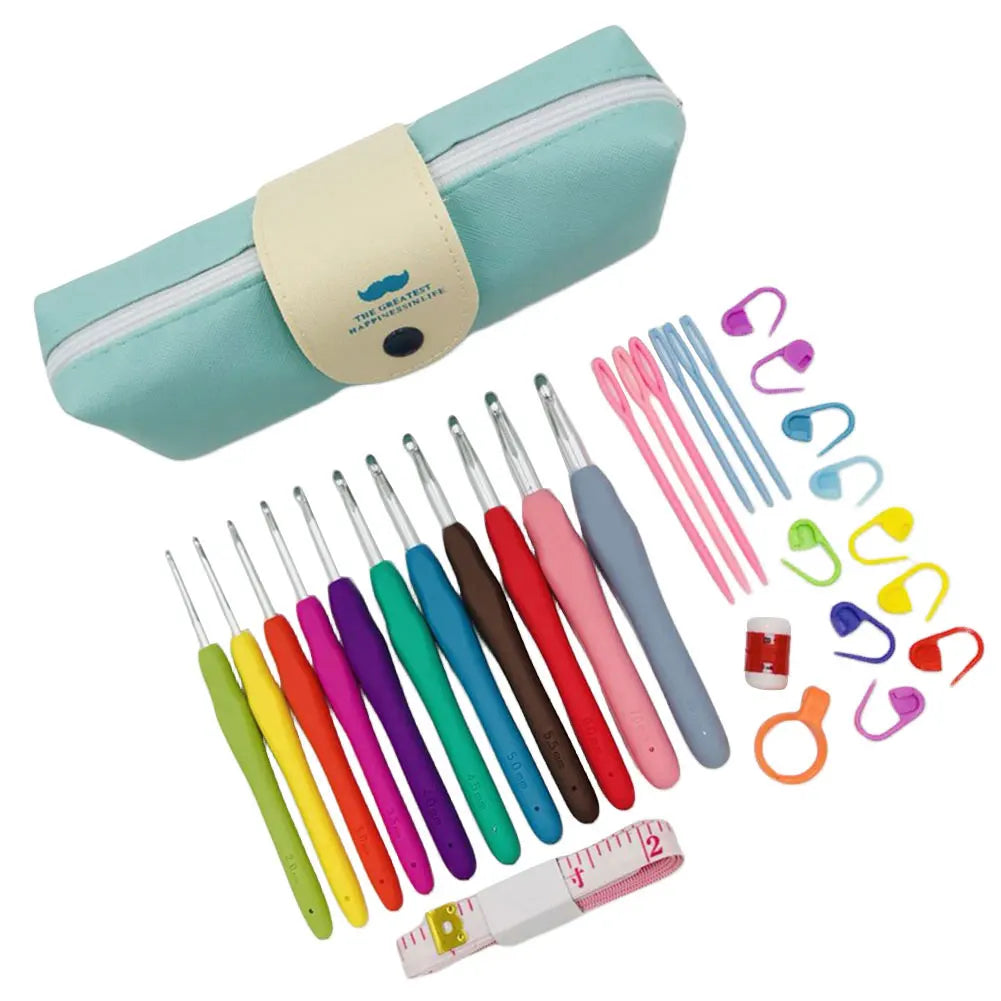 11-Size Ergonomic Crochet Hook Set – Colorful Knitting Needles Kit