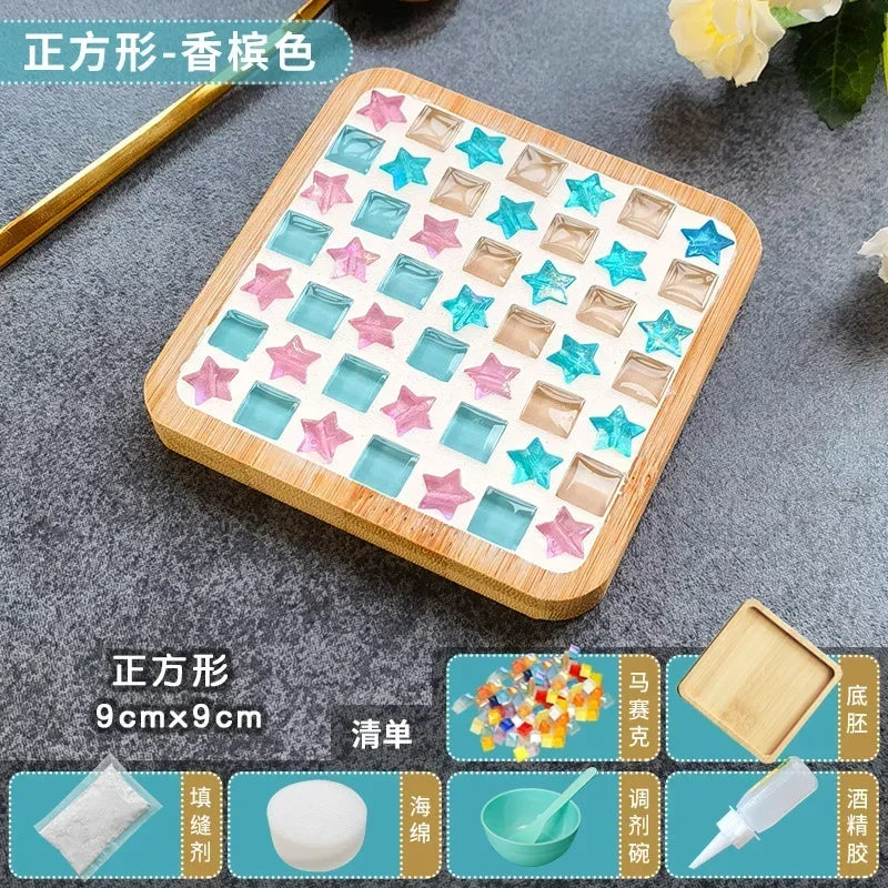 DIY Mosaic Coaster Kit – Bamboo Craft Pad for Kids & Adults