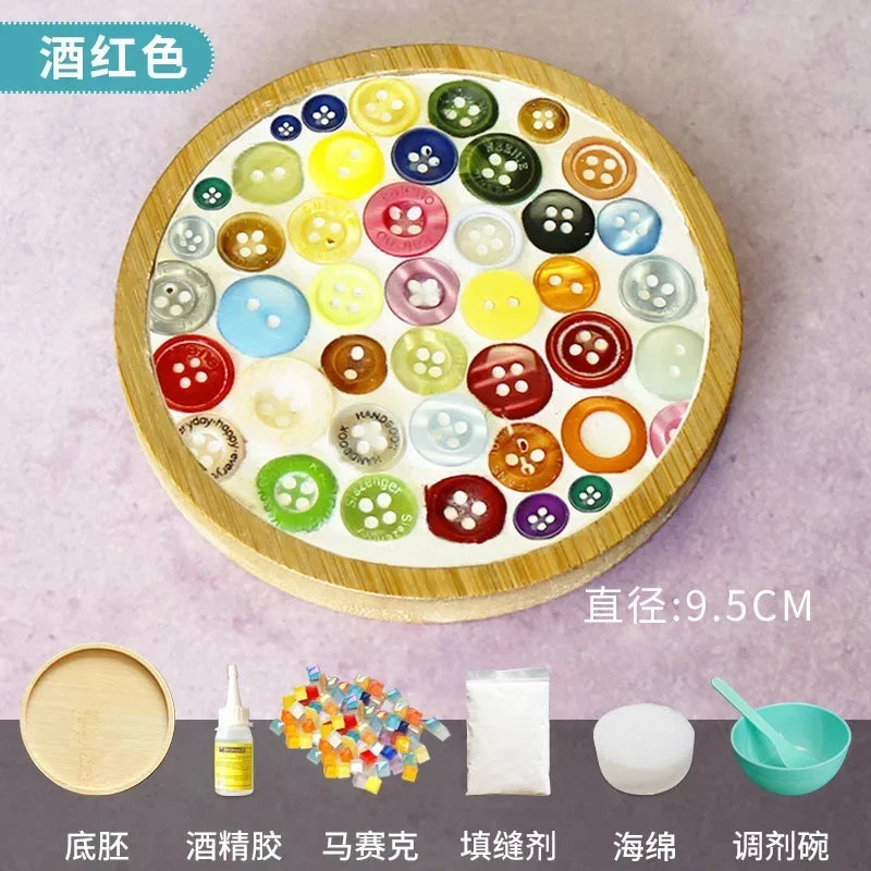 DIY Mosaic Coaster Kit – Bamboo Craft Pad for Kids & Adults