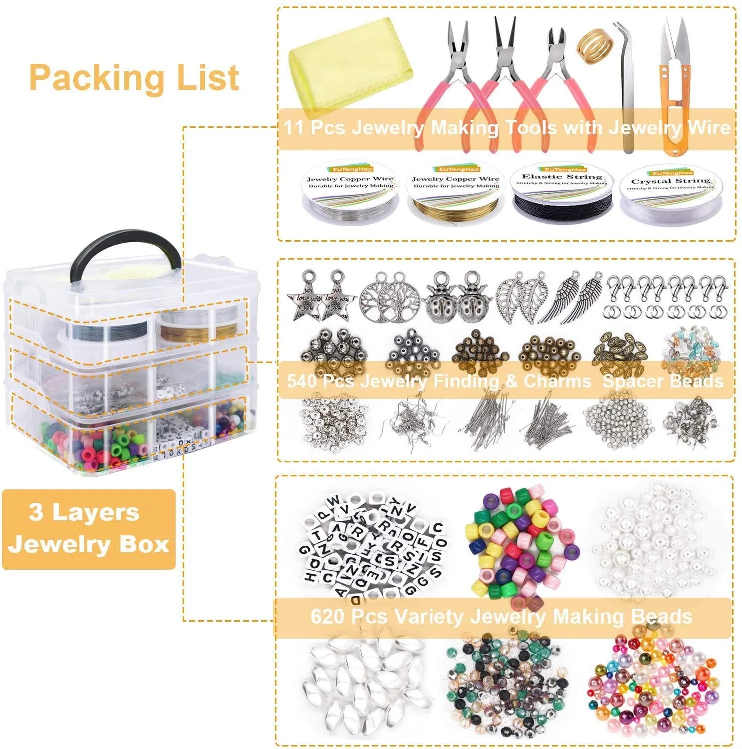 1171pcs Ultimate DIY Jewelry Making Kit – Beads, Charms, Tools & Accessories