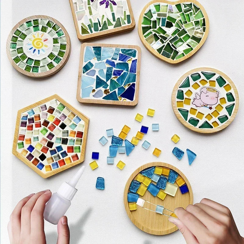 DIY Mosaic Coaster Kit – Bamboo Craft Pad for Kids & Adults
